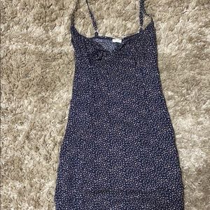 a Blue patterned dress